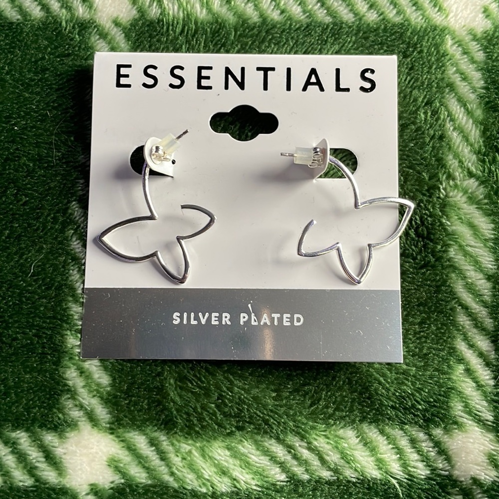 butterfly earrings, silver plated